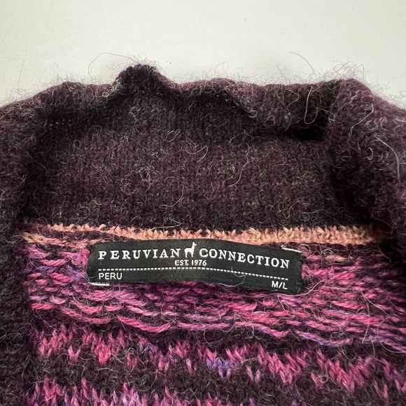 PERUVIAN CONNECTION Sigrid Cardigan Alpaca Aztec Tunic Open Front Women's M/L - Picture 2 of 7